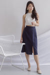 Hattie Buttons Slit Skirt In Navy Blue