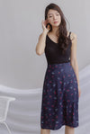 Hattie Buttons Slit Skirt In Navy Cherries