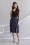 Hattie Buttons Slit Skirt In Navy Cherries