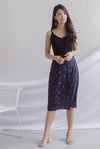 Hattie Buttons Slit Skirt In Navy Cherries