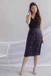 Hattie Buttons Slit Skirt In Navy Cherries