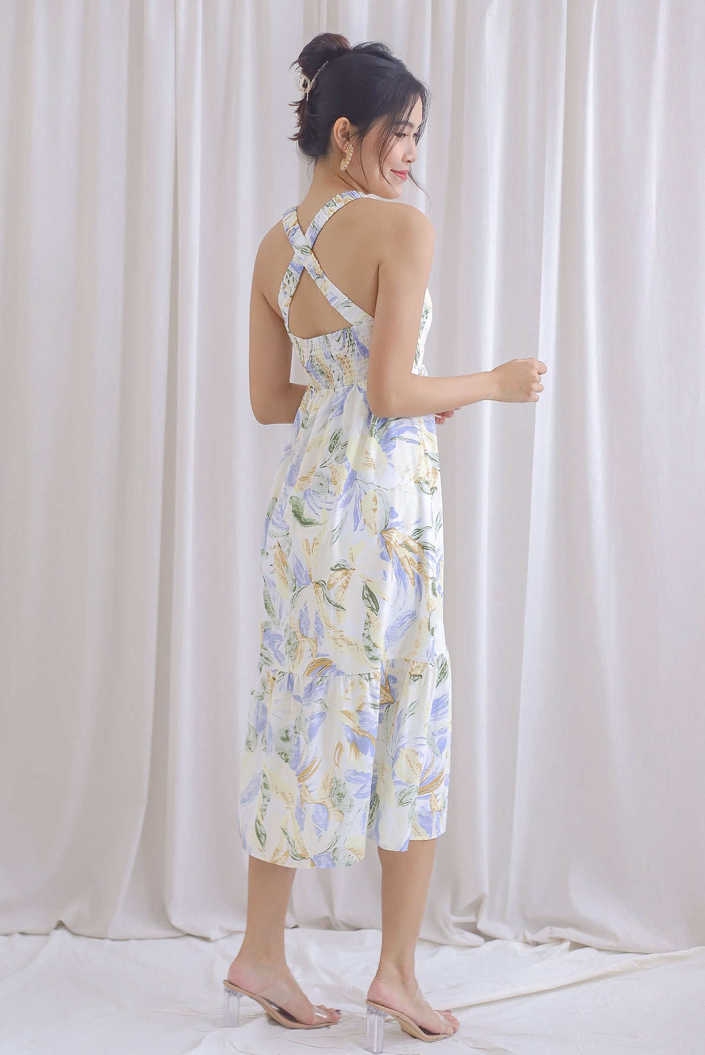 Cross back 2024 floral maxi dress