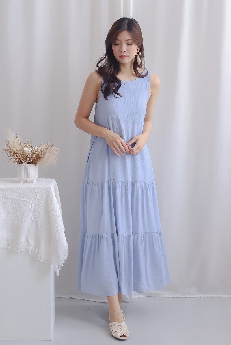 Ivala Crinkled Two Way Maxi Dress In Blue