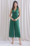 Ivy Faux Wrap Tie Jumpsuit In Forest Green