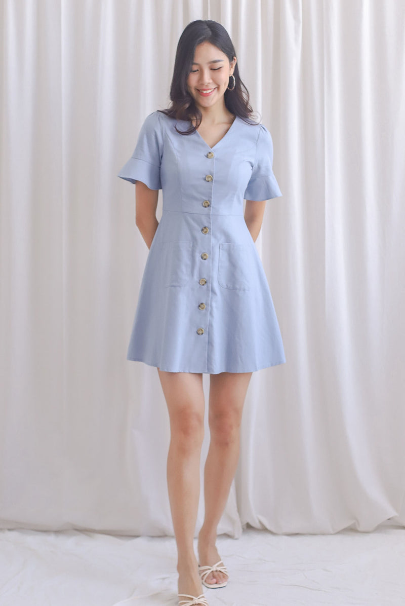 Jasmer Buttons Sleeved Dress In Blue