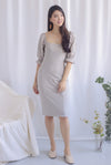 Jayla Puffy Sleeve Slit Dress In Taupe