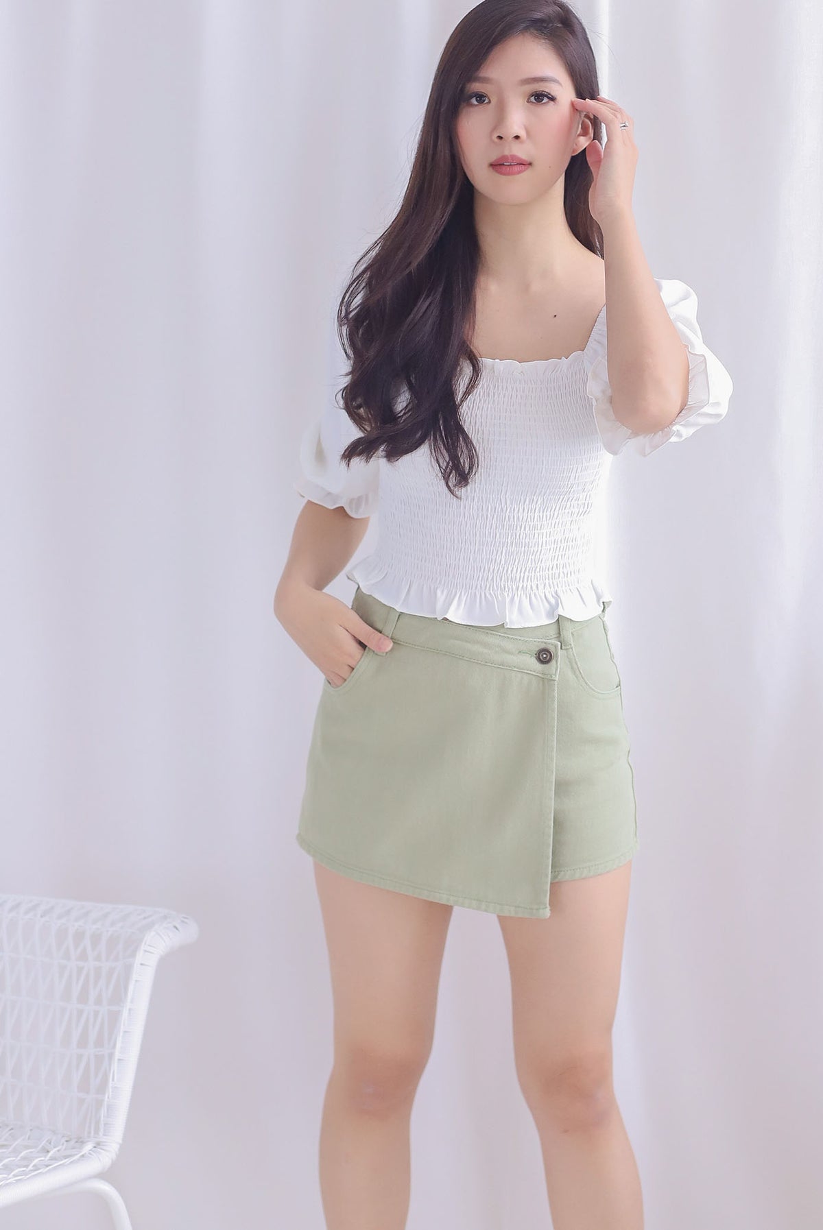 Jaylie Denim Skorts In Apple Green