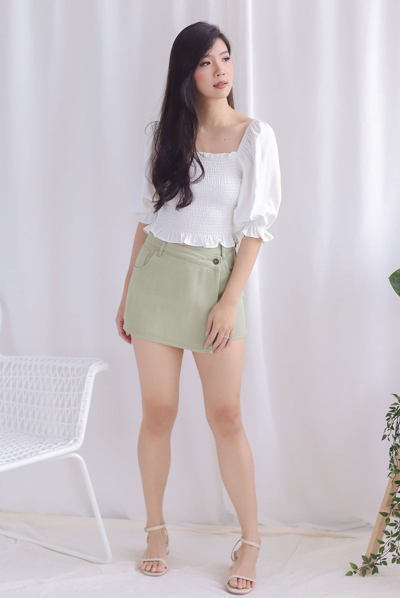 Jaylie Denim Skorts In Apple Green