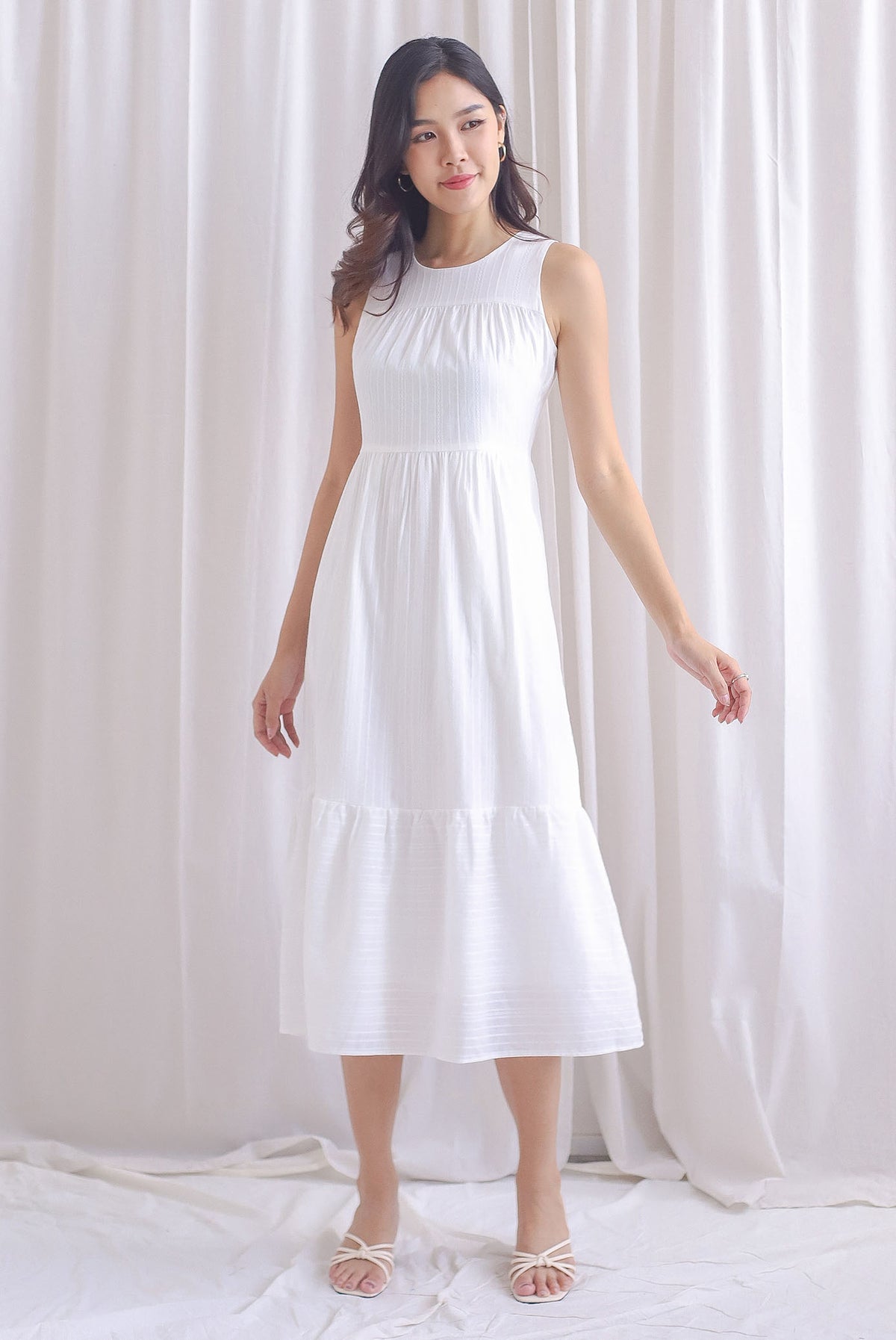 Jen Eyelet Lattice Tier Maxi Dress In White