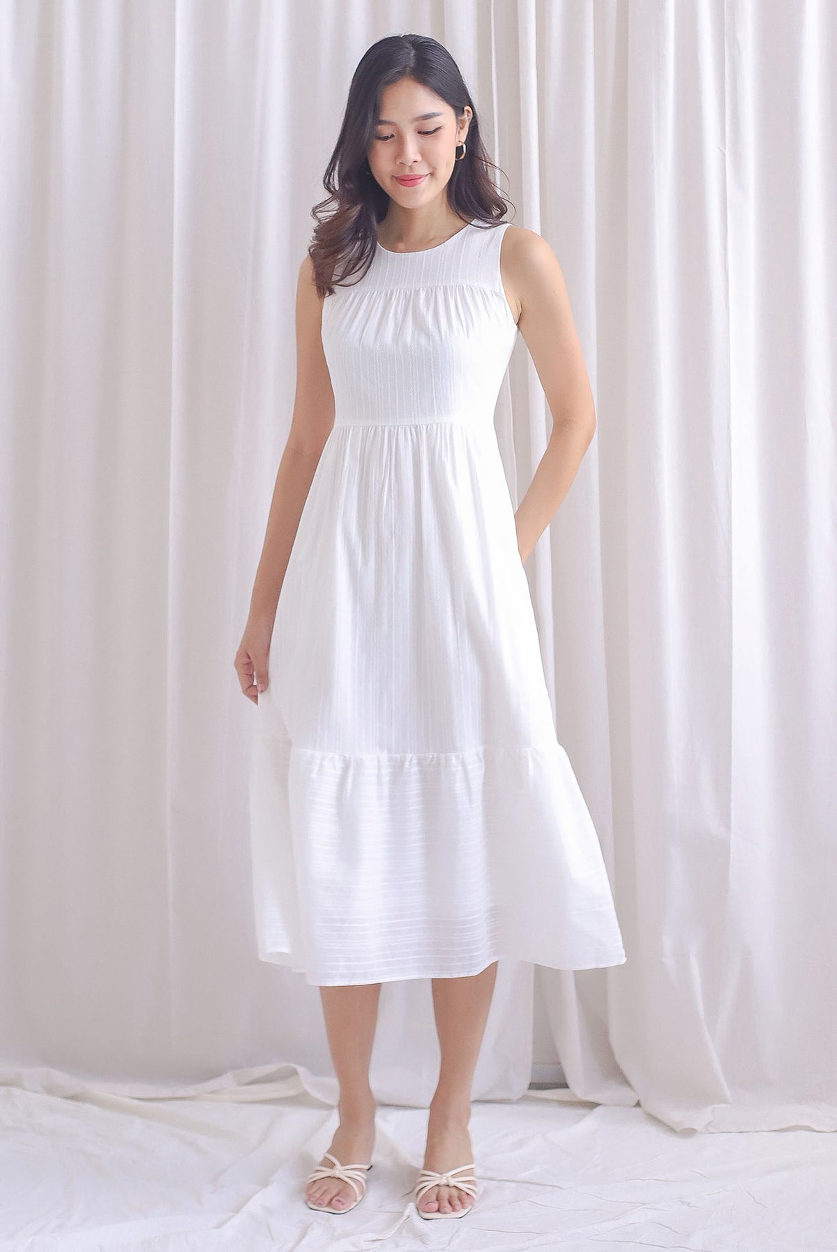 Jen Eyelet Lattice Tier Maxi Dress In White
