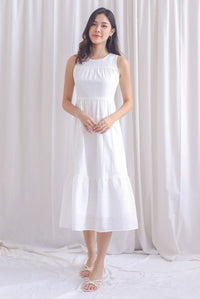 Jen Eyelet Lattice Tier Maxi Dress In White