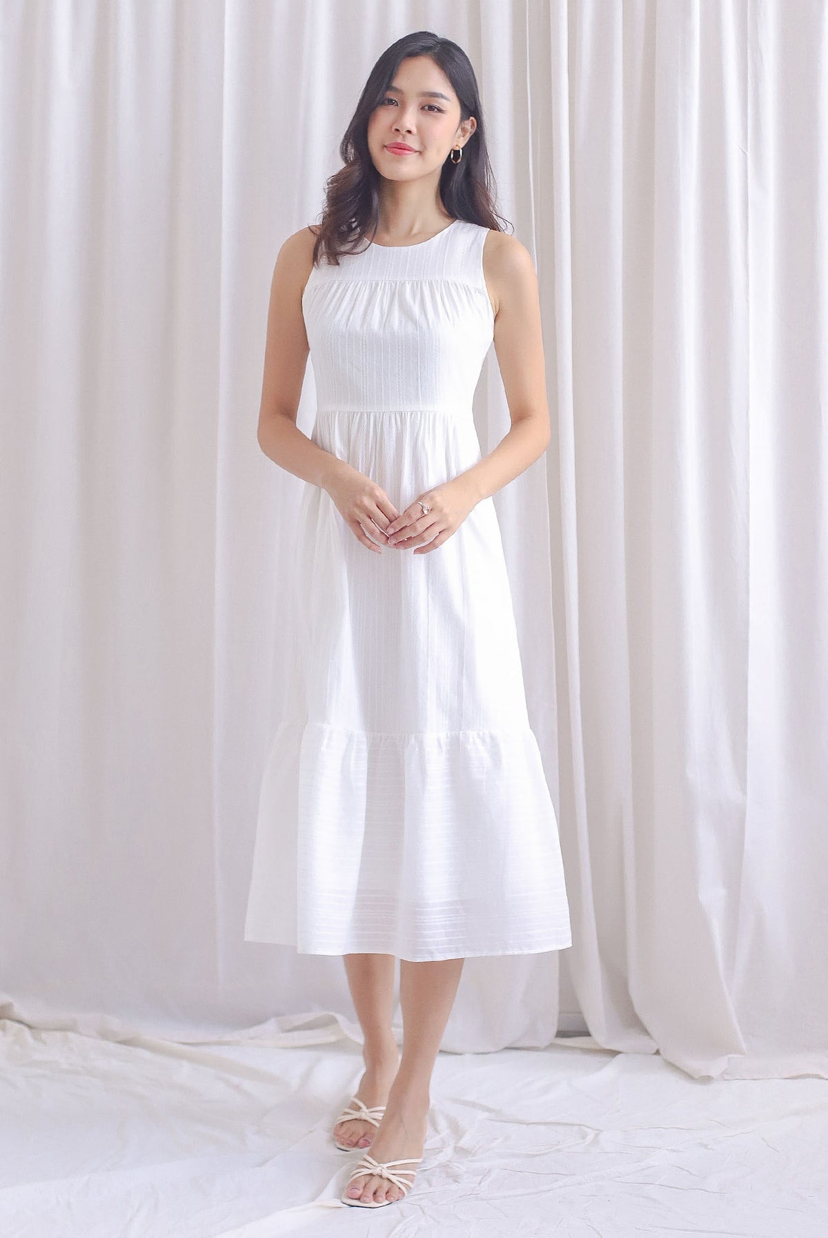 Jen Eyelet Lattice Tier Maxi Dress In White
