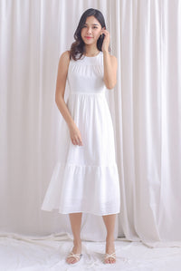 Jen Eyelet Lattice Tier Maxi Dress In White
