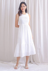Jen Eyelet Lattice Tier Maxi Dress In White