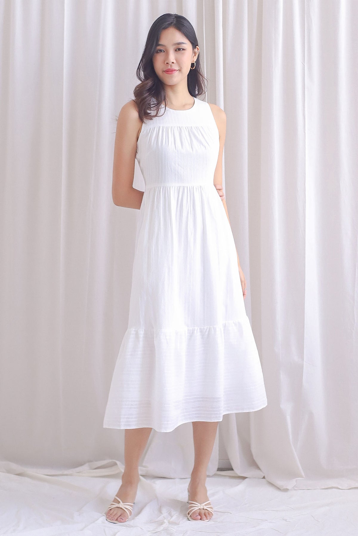 Jen Eyelet Lattice Tier Maxi Dress In White