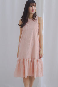 Jessie Emboss Two Way Drop Waist Dress in Blush