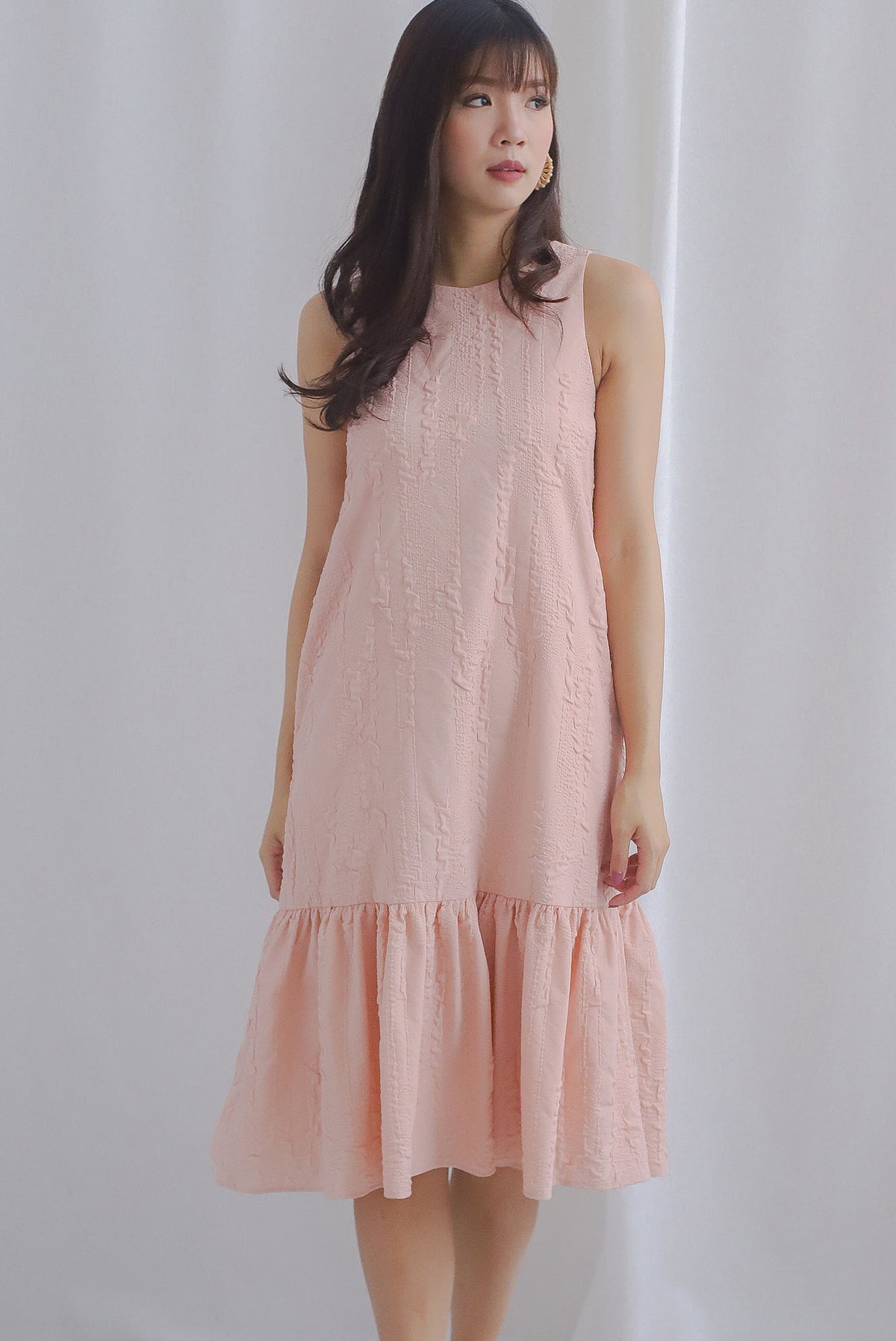 Jessie Emboss Two Way Drop Waist Dress in Blush