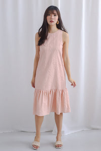 Jessie Emboss Two Way Drop Waist Dress in Blush