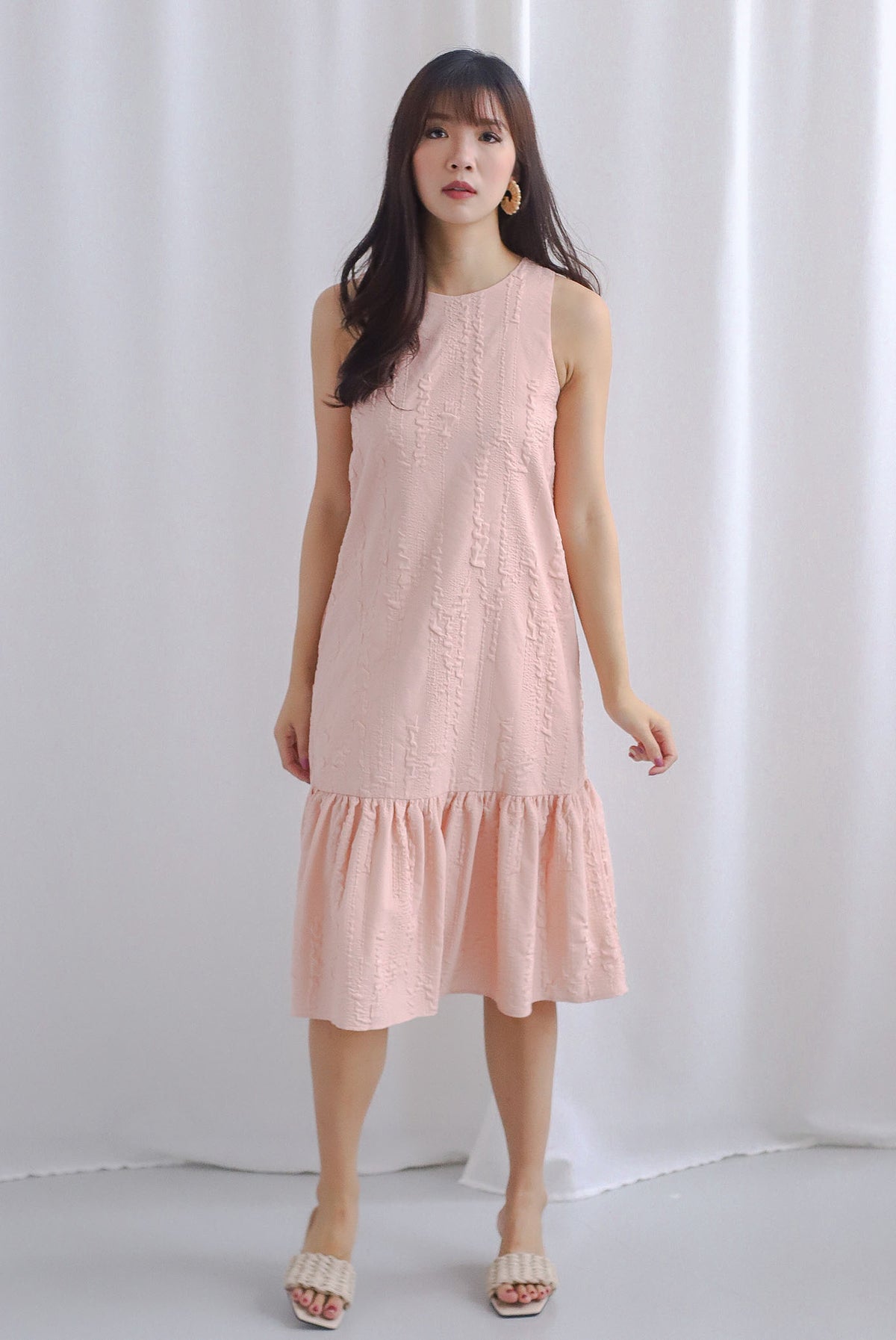 Jessie Emboss Two Way Drop Waist Dress in Blush