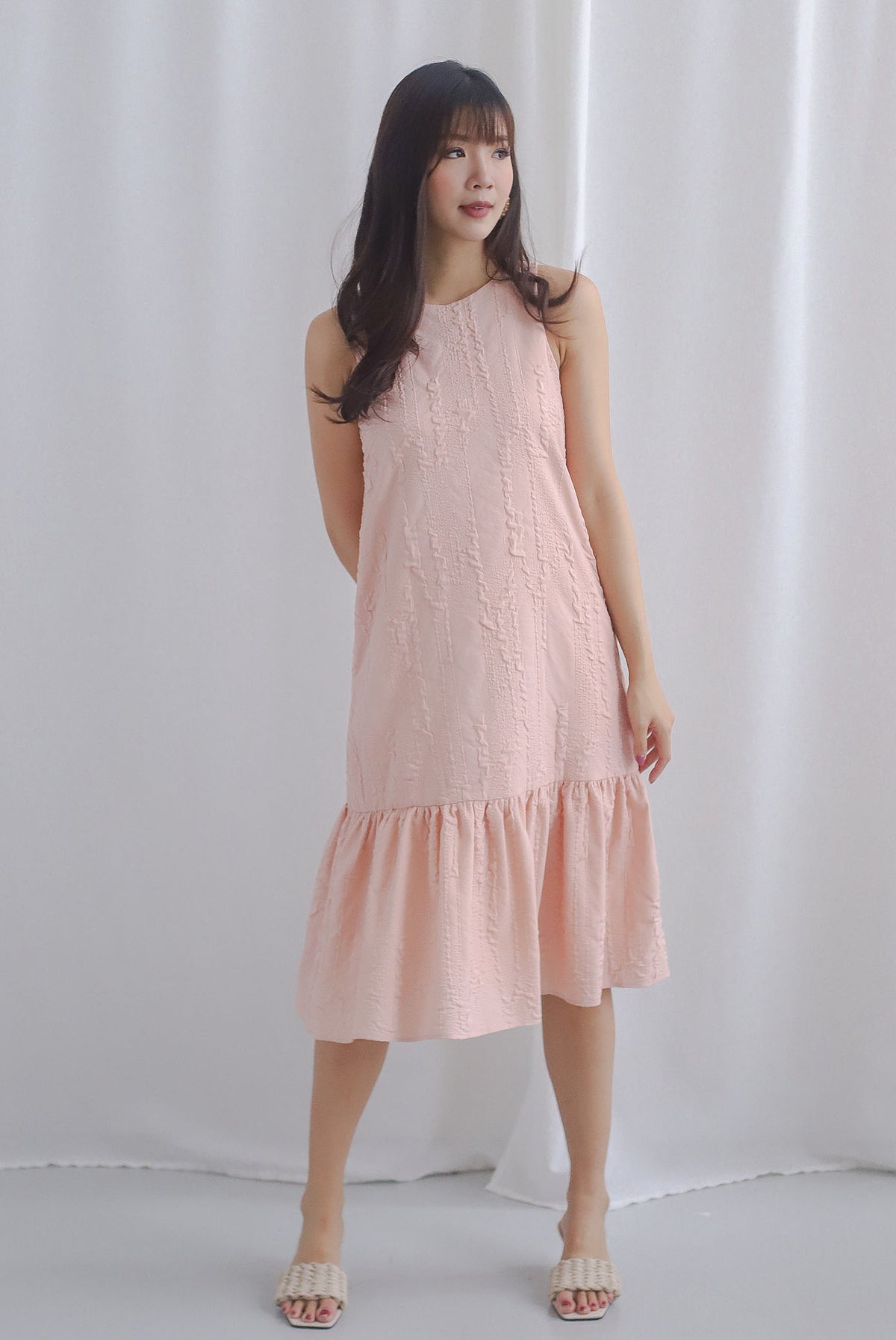 Jessie Emboss Two Way Drop Waist Dress in Blush