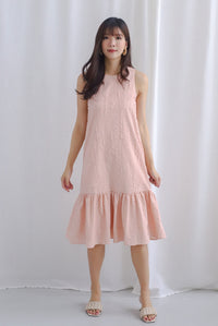 Jessie Emboss Two Way Drop Waist Dress in Blush