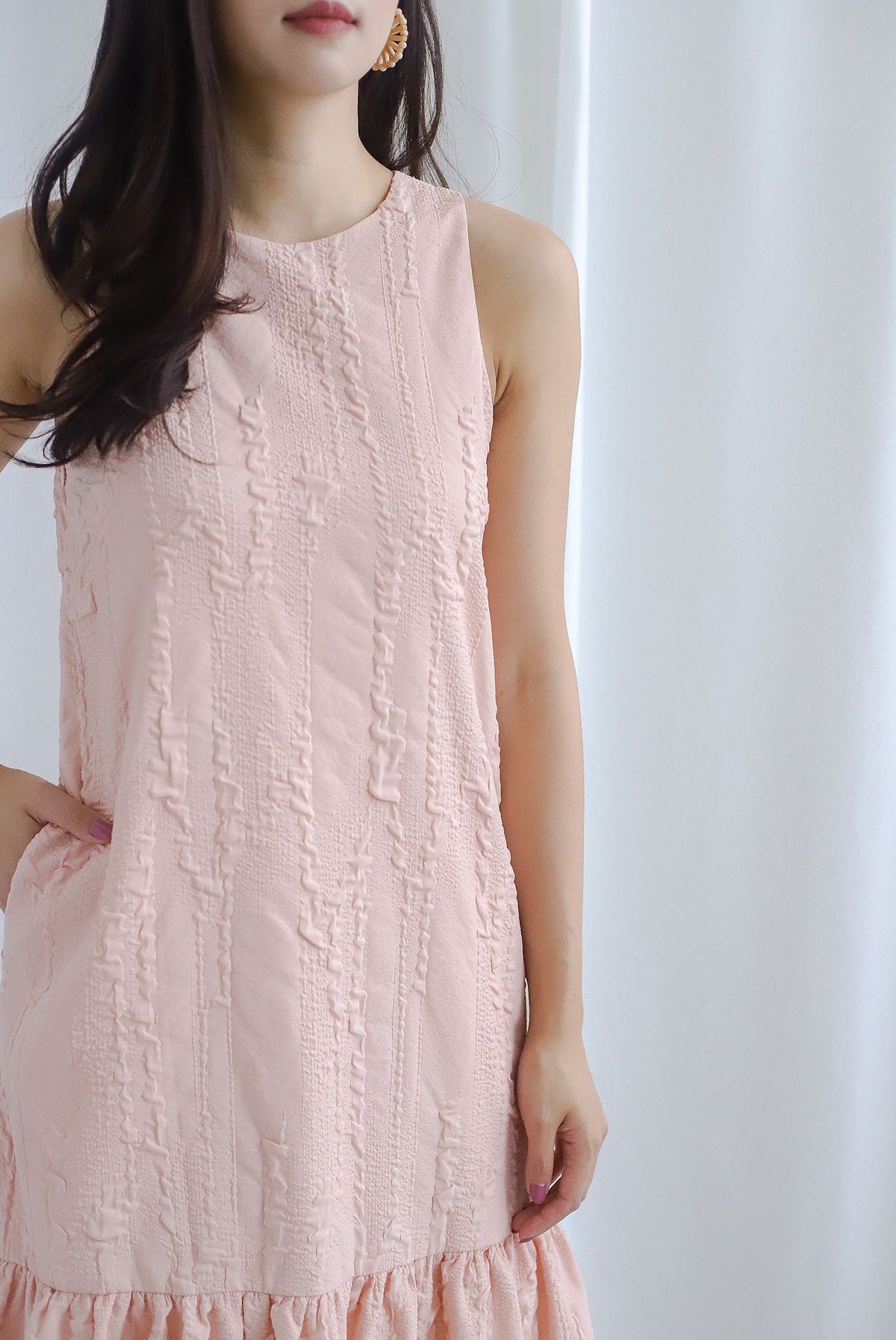 Jessie Emboss Two Way Drop Waist Dress in Blush