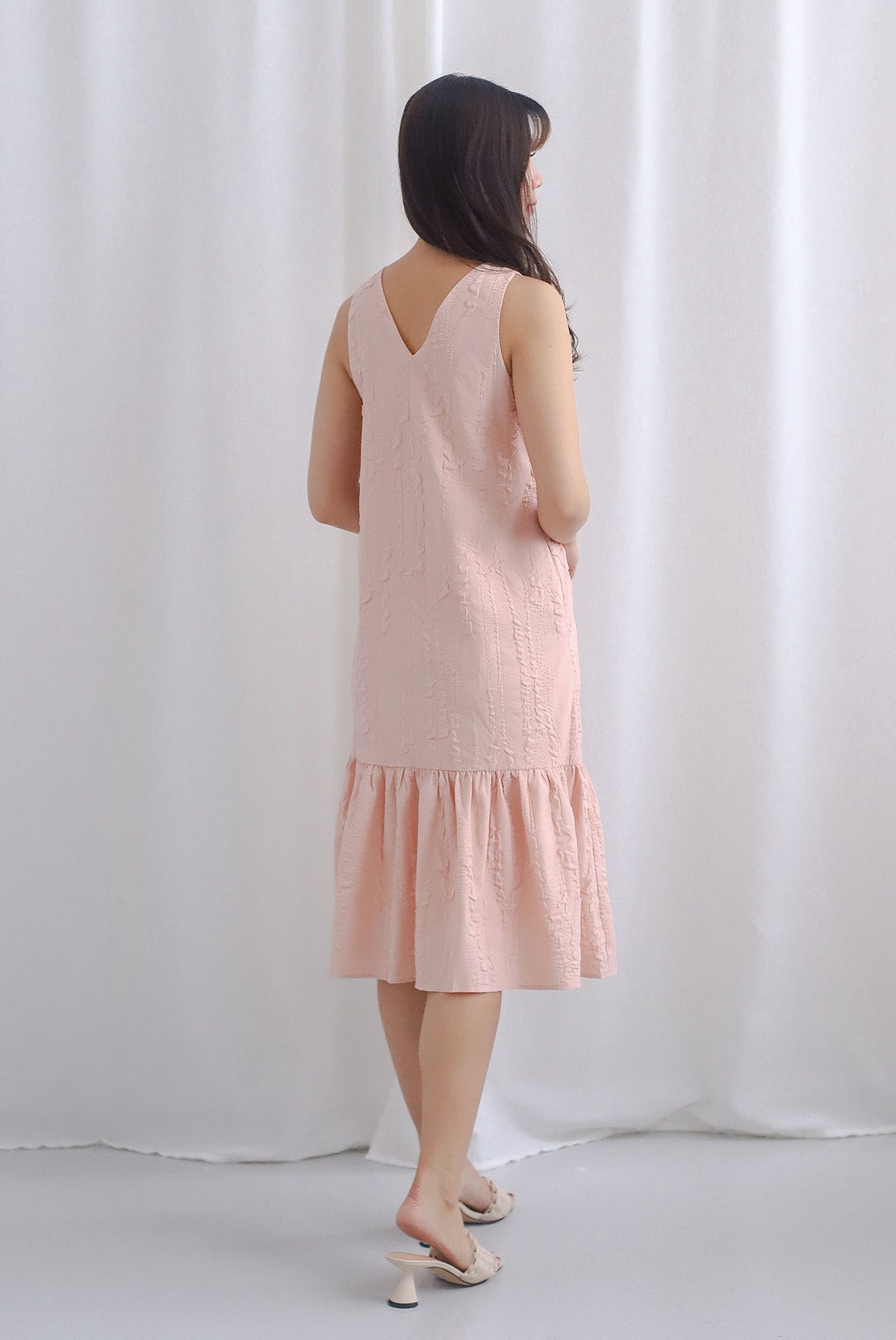 Jessie Emboss Two Way Drop Waist Dress in Blush