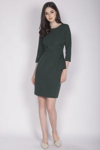 Jinger Belted Sleeve Dress In Forest Green