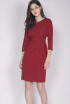 Jinger Belted Sleeve Dress In Wine Red