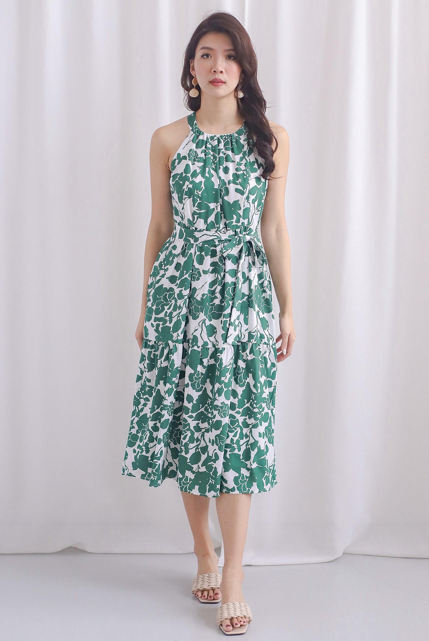 Jodi Halter Tier Midi Dress In Green