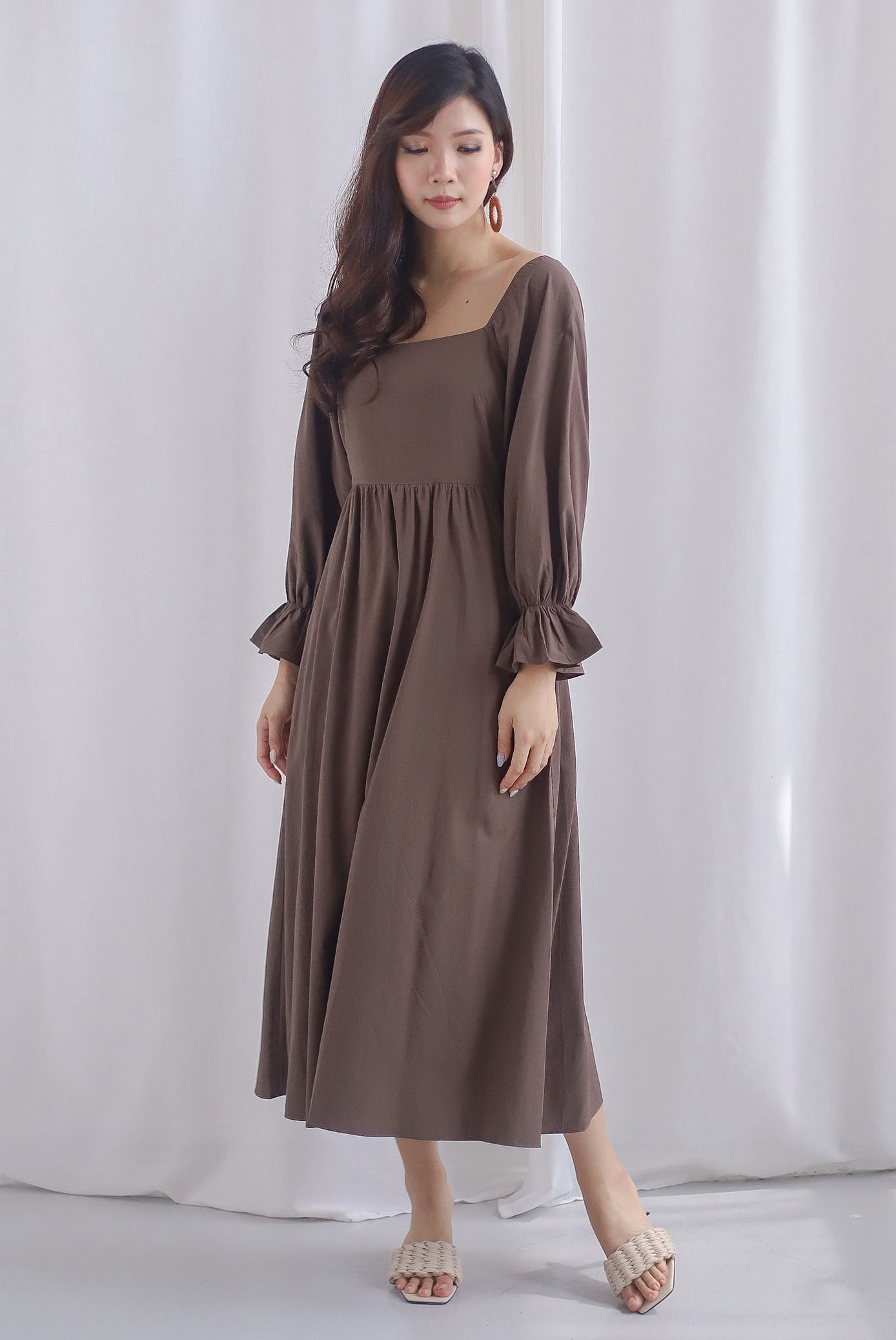 brown puffy dress Vintage / Retro Brown Spotted Prom Dresses 2021 A-Line / Princess Square Neckline Puffy Short Sleeve Backless Floor-Length / Long Prom Formal Dresses