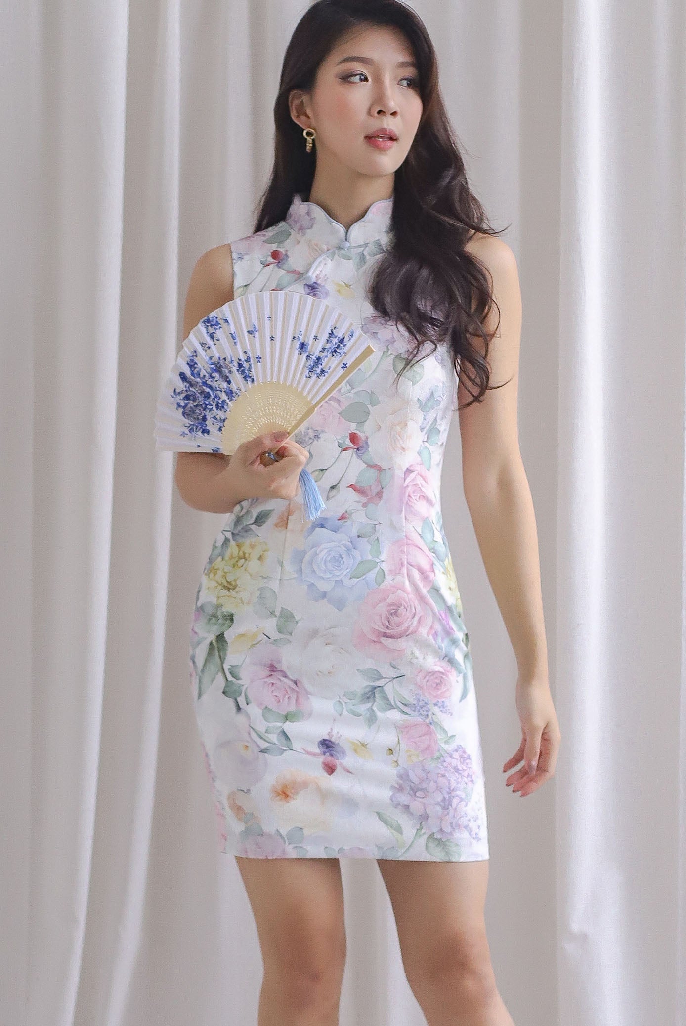 Keilanie Scallop Oriental Cheongsam Dress In Sweet Floral