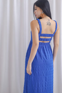 Kennedy Ruched Strap Ladder Back Dress In Cobalt Blue