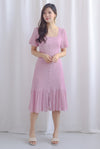 Kylo Texture Puffy Sleeve Buttons Midi Dress  In Cameo pink