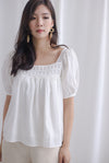 *Restocked* Ladora Crochet Puffy Sleeve Top In White