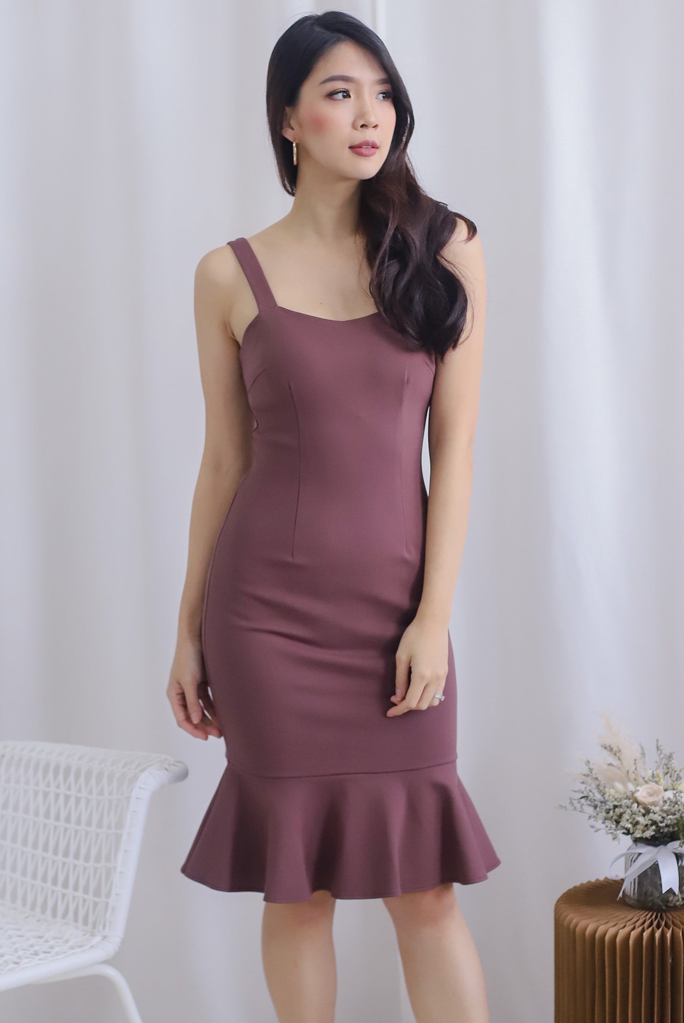 Lamis Strap Mermaid Dress In Mauve