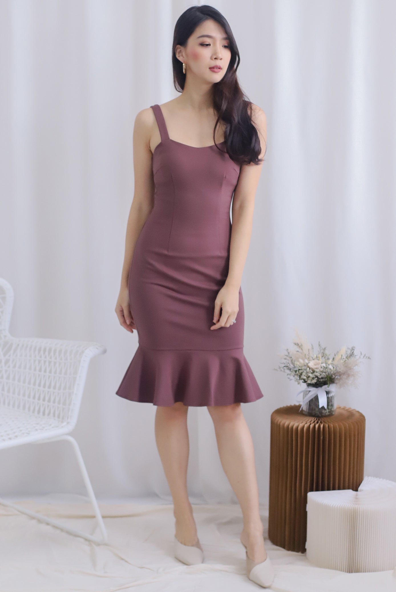 Lamis Strap Mermaid Dress In Mauve