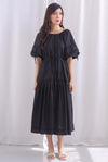 Laney Crochet Stripe Drop Hem Maxi Dress In Black