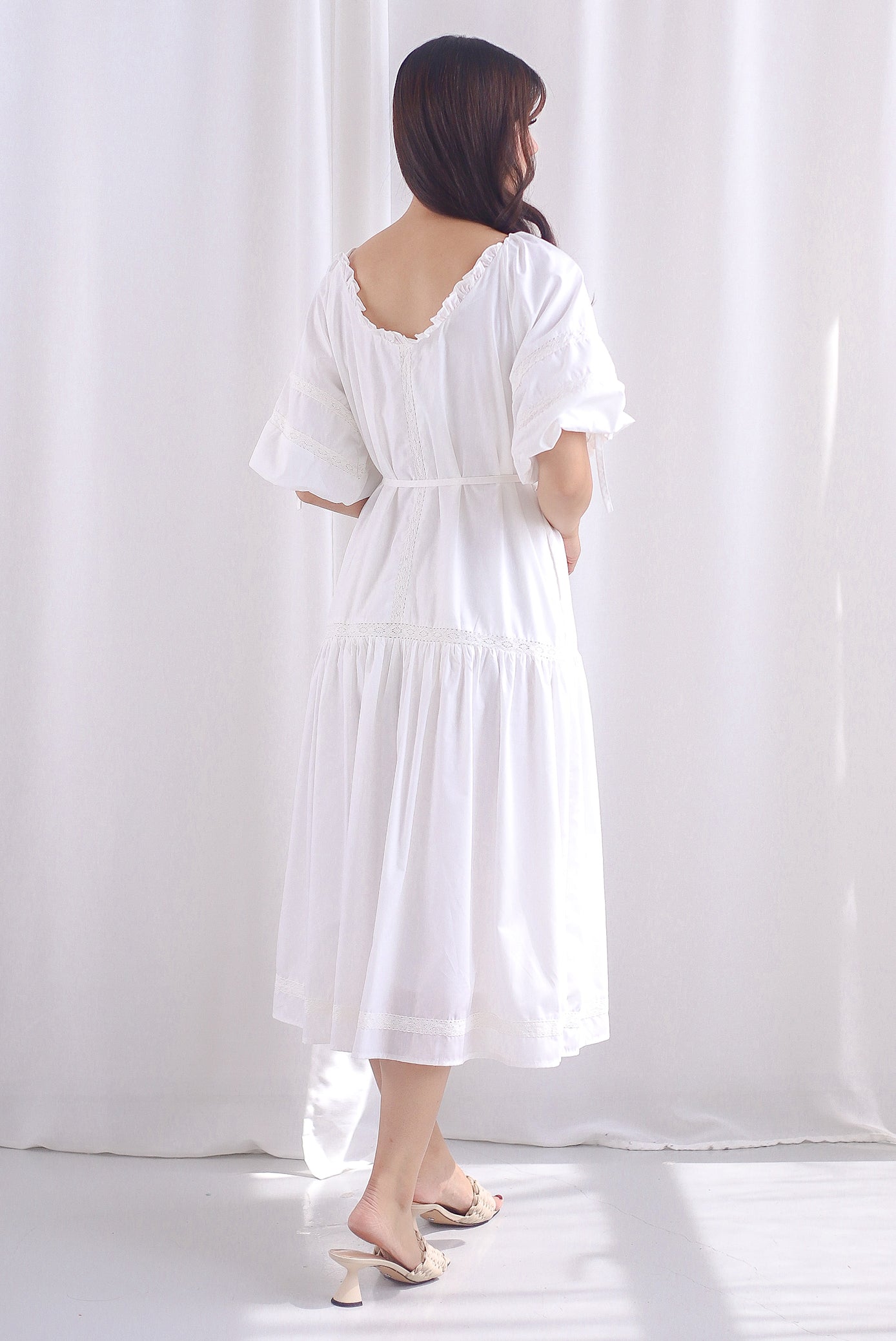 Laney Crochet Stripe Drop Hem Maxi Dress In White