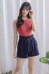 Lara Paperbag Shorts In Navy Blue