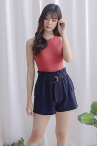 Lara Paperbag Shorts In Navy Blue