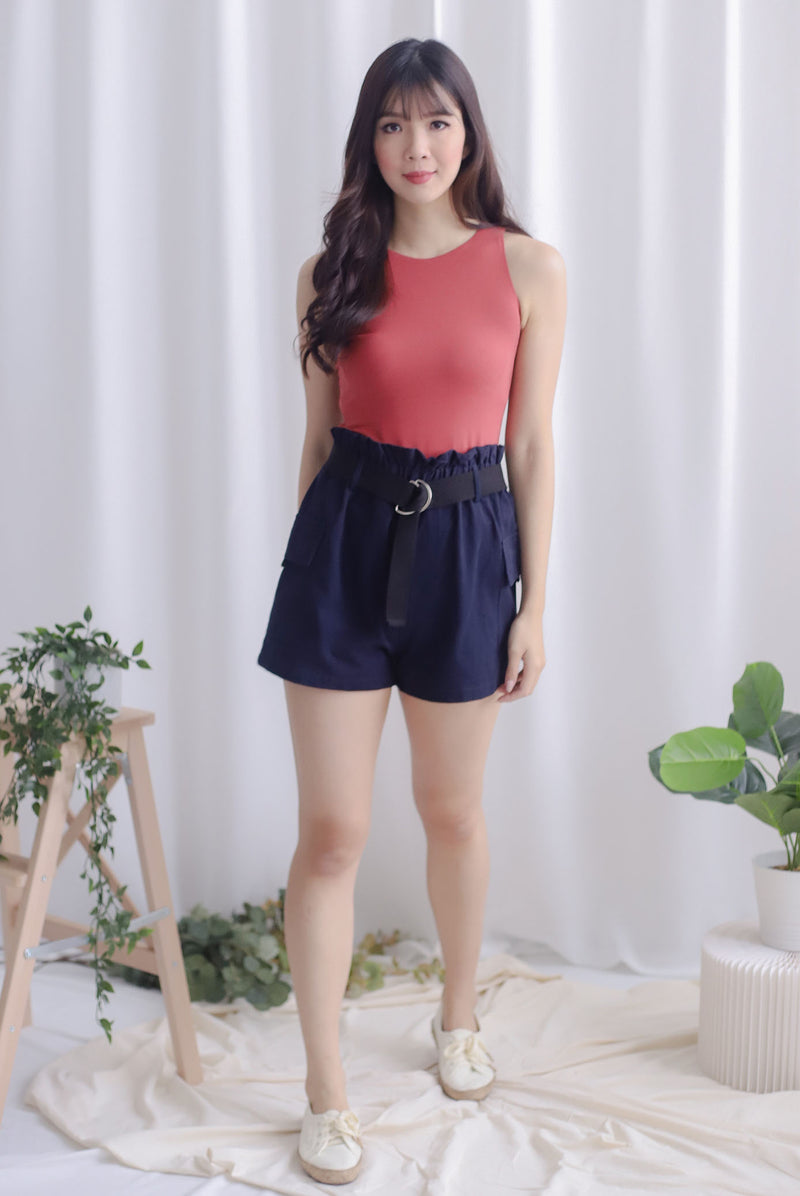 Lara Paperbag Shorts In Navy Blue