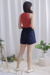 Lara Paperbag Shorts In Navy Blue
