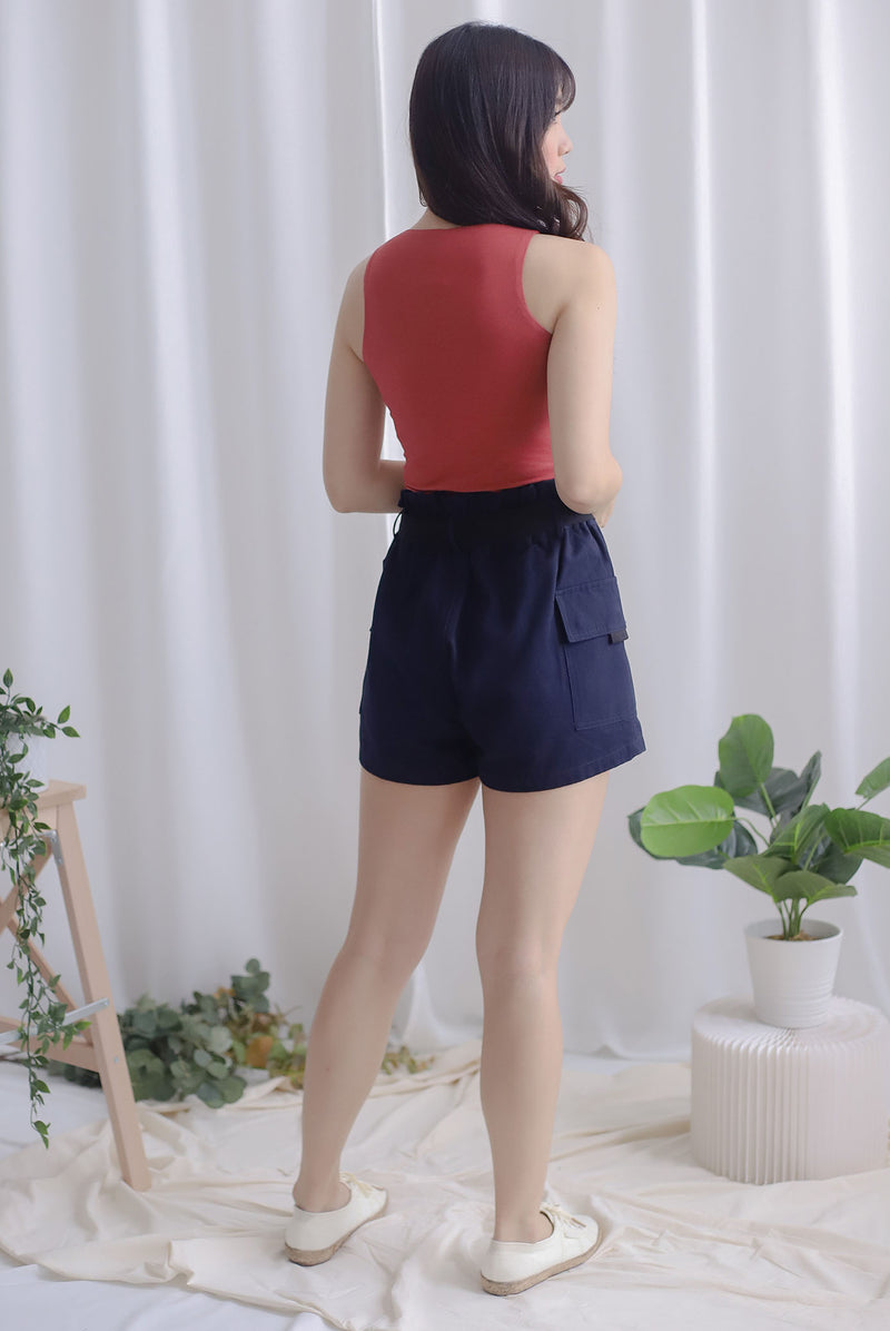 Lara Paperbag Shorts In Navy Blue