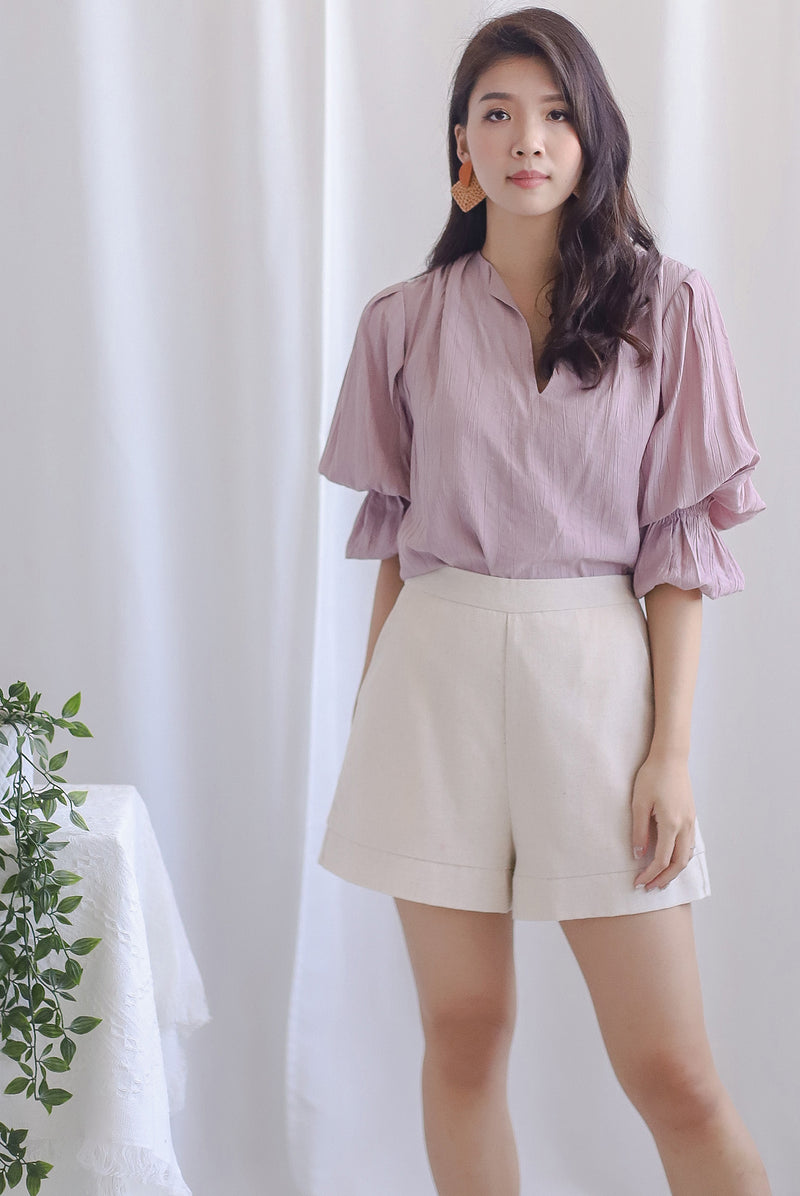 Lassie Tiered Puffy Sleeve Top In Mauve