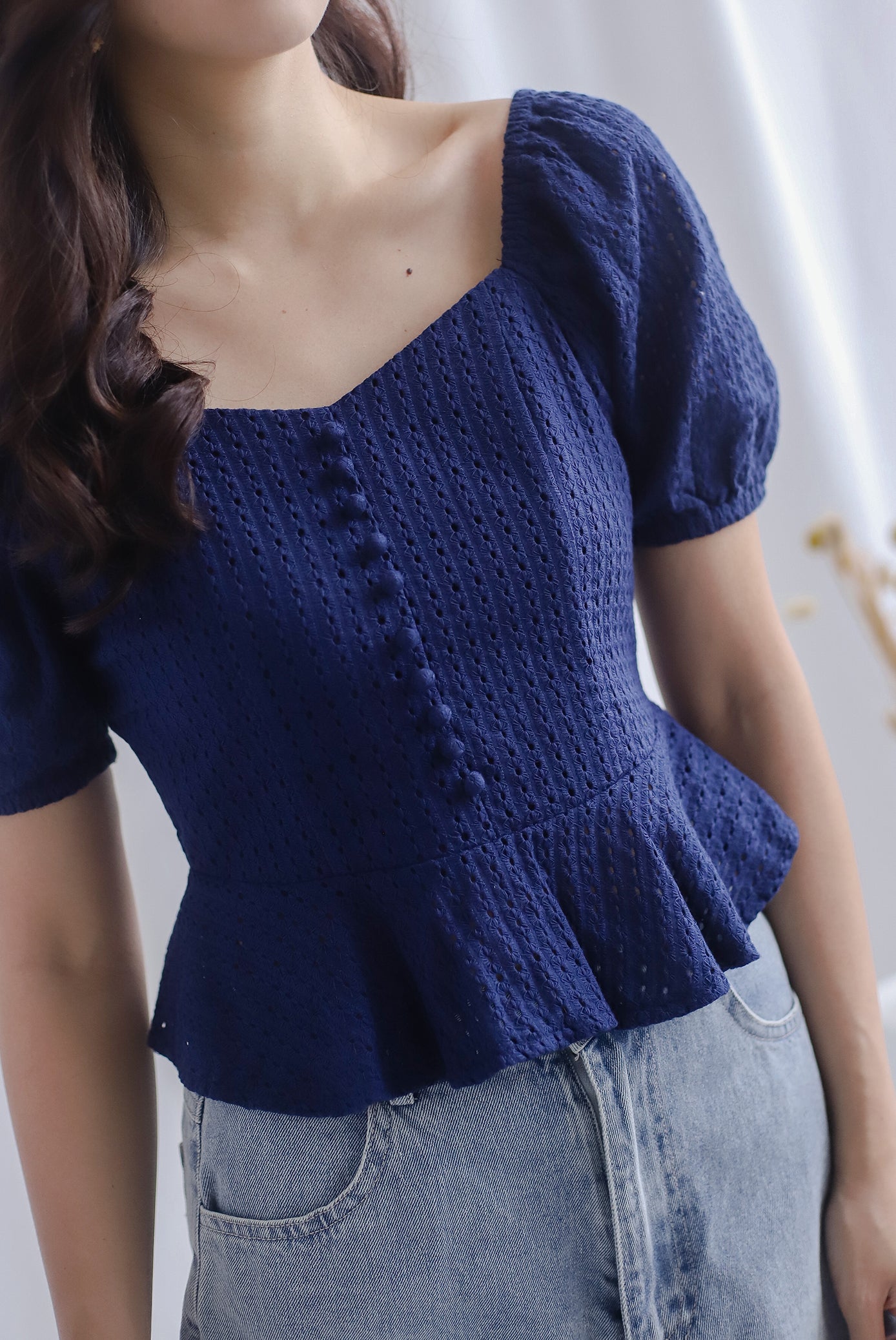 Navy blue peplum store top