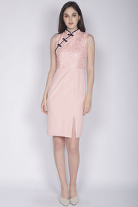 Linsay Crochet Cheongsam Dress In Pink