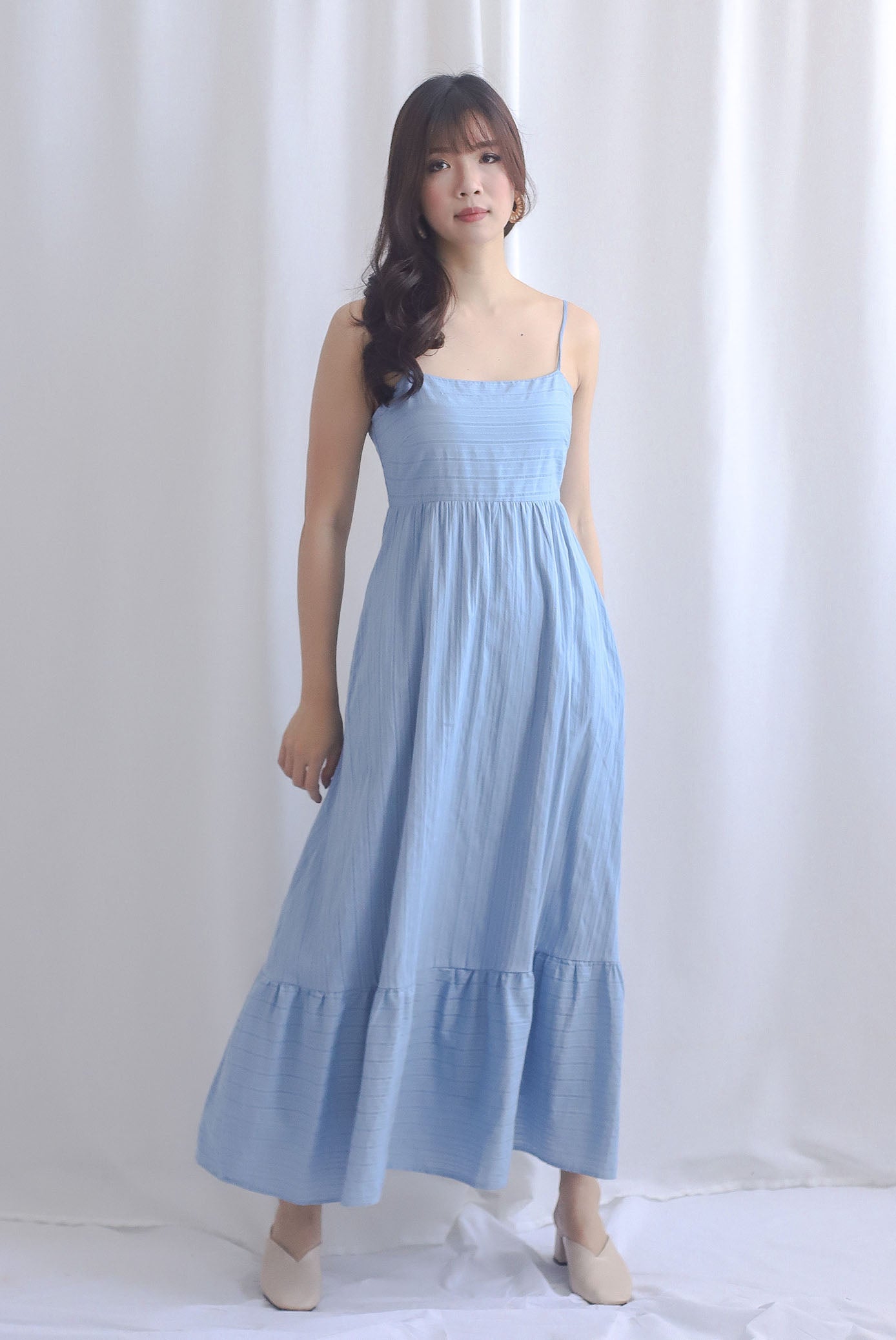 Lotte Stripes Cotton Spaghetti Maxi Dress In Blue