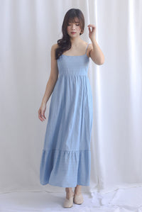 Lotte Stripes Cotton Spaghetti Maxi Dress In Blue