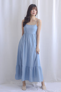 Lotte Stripes Cotton Spaghetti Maxi Dress In Blue